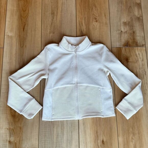NWT All in Motion Girls Cozy Knit Full Zip Ribbed Jacket Ivory-Cream Small (6/7) - Picture 4 of 13